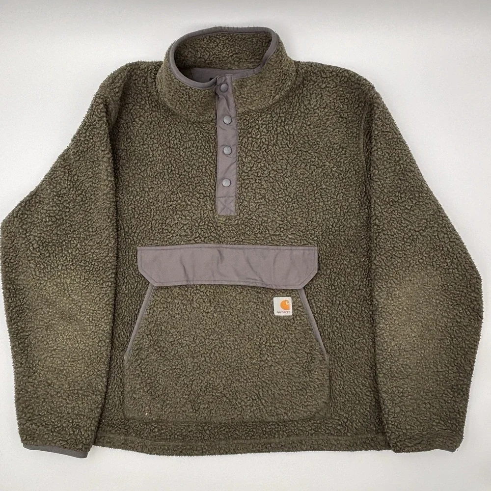 Carhartt Fleece Pullover Mens XL Olive Green Snap Mock Neck Jacket 104991